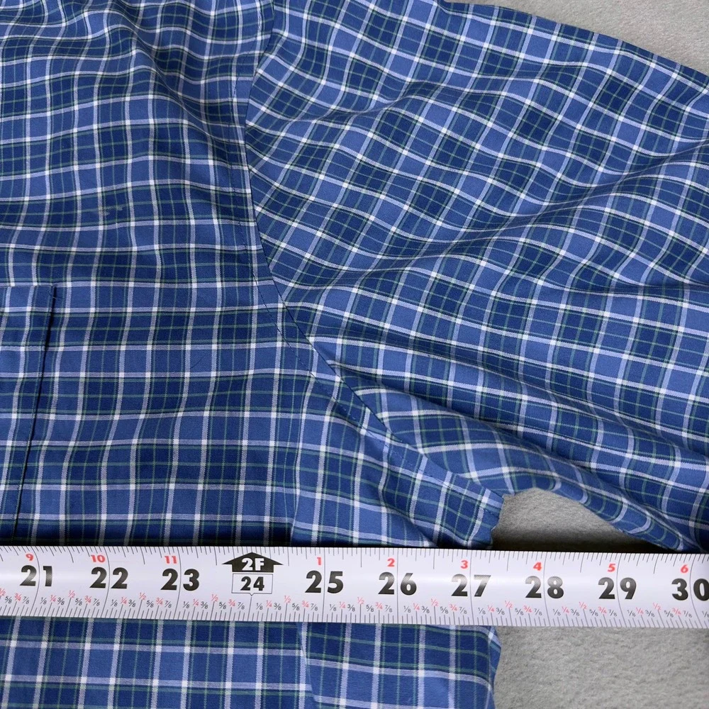 LL Bean Mens XXL Tall Blue Plaid Short Sleeve Button Down Shirt Traditional Fit